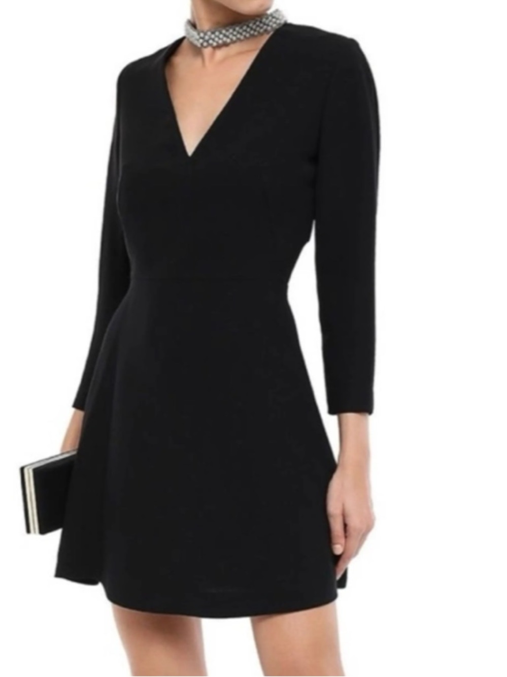 Sandro Black Long-Sleeve V-Neck A-Line Dress